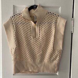 Varley Gaines Cream Knit Sleeveless Zip Mock Neck Tank